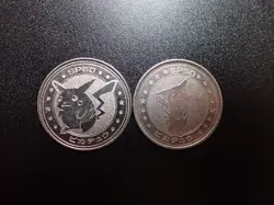 Pokemon Card Meiji Promo Battle Coin Silver Pikachu x2 #6222 PLAY - Image 1