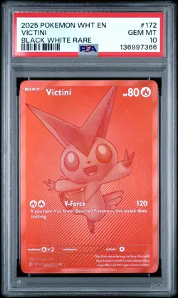 2025 POKEMON WHT EN-WHITE FLARE BLACK WHITE RARE #172 VICTINI PSA 10 - Image 1