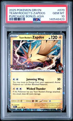 2025 POKEMON DRI EN-DESTINED RIVALS #070 TEAM ROCKET'S ZAPDOS PSA 10 - Image 1