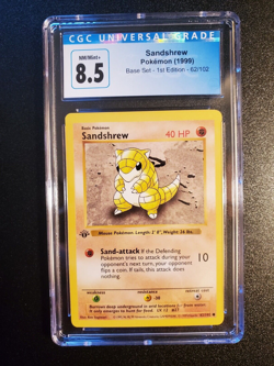 WOTC 1999 POKEMON BASE SET - 1ST EDITION SHADOWLESS #62/102 SANDSHREW CGC 8.5 - Image 1