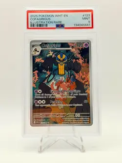 2025 POKEMON WHITE FLARE ILLUSTRATION RARE COFAGRIGUS 123/086 PSA 9 - Image 1