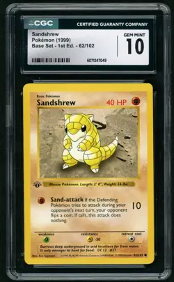 1999 POKEMON BASE SET 1ST EDITION #62 SANDSHREW 💎CGC 10 GEM MINT💎 - Image 1