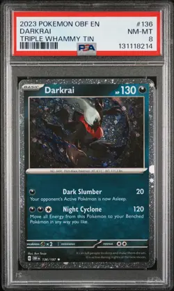 131118214 Darkrai 2023 Pokemon SV Obsidian Flames #136 Triple Whammy Promo PSA 8 - Image 1