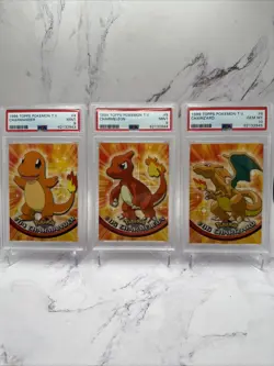 1999 Pokemon Topps Charmander Chameleon Charizard Graded PSA 9 10 Seq - Image 1