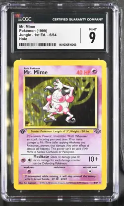 Pokemon Jungle 1st Edition Mr. Mime 6/64 CGC 9 - Image 1
