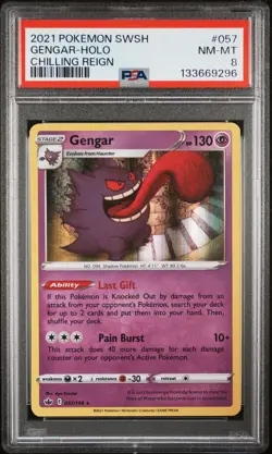 133669296 Gengar 2021 Pokemon Sword & Shield Chilling Reign #057 Holo PSA 8 - Image 1