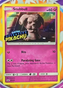 🔥POKEMON SNUBBULL SM200 PROMO HOLOFOIL DETECTIVE PIKACHU STAMPED CARD👍📈 - Image 1