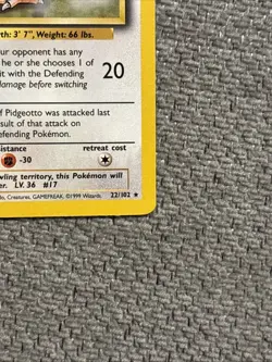 Pokemon TCG Pidgeotto Base Set, Unlimited Rare Card 22/102 NM / LP - Image 2