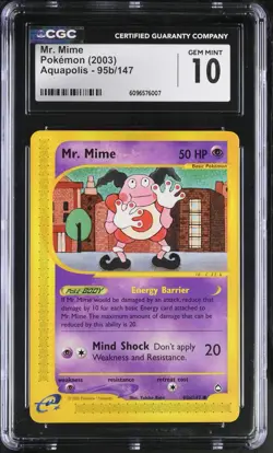 Mr. Mime 95b/147 Aquapolis 2003 Pokemon Card CGC 10 - Image 1