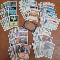 100+ Basic Lands Plains island swamp mountain forest White Bordered OLD HP /used - Image 1