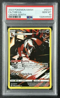 THIEVUL FA FULL ART PSA 10 2023 POKEMON SWSH #GG17/GG70 CROWN ZENITH FULL ART FA - Image 1