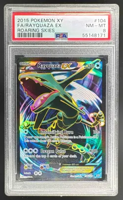 55148171 Rayquaza EX 2015 Pokemon XY Roaring Skies #104 FULL ART PSA 8 - Image 1
