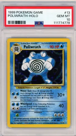1999 Pokemon Base Set Unlimited Poliwrath Holo #13 PSA 10 Gem Mint - Image 1