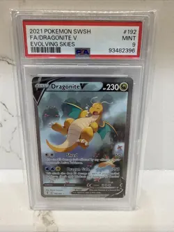 2021 POKEMON DRAGONITE V FULL ART EVOLVING SKIES SWSH #192 PSA 9 - Image 1