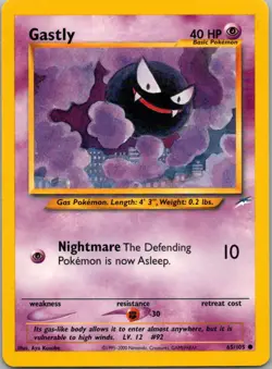 Pokemon TCG Gastly 65/105 Neo Destiny LP - Image 1