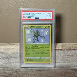 Pokemon TCG Sun & Moon Hidden Fates Scyther SV1 PSA 8 Shiny Holo Rare Card - Image 1