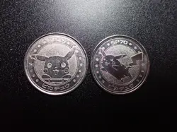 Pokemon Card Meiji Promo Battle Coin Silver Pikachu x2 #6260 PLAY - Image 1