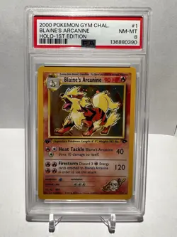 Blaine’s Arcanine Holo 1st Edition 2000 Pokemon Gym Challenge #1 PSA 8 - Image 1