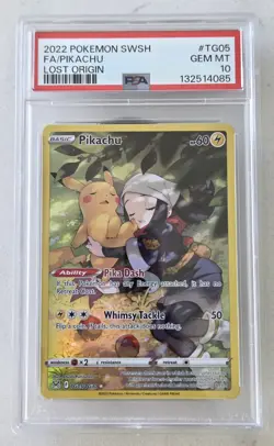 2022 Pokemon Lost Origin FA/Pikachu TG05/TG30 Full Art PSA 10 - Image 1