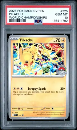 2025 Pokemon Black Star Promo Pikachu #225 GEM MT PSA 10 World Championships - Image 1