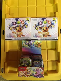 Pokemon Prismatic Evolutions ETBs – Full Mini Tin Display Factory Sealed - Image 1