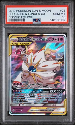 2019 POKEMON SUN & MOON COSMIC ECLIPSE #75 SOLGALEO & LUNALA GX PSA 10 - Image 1