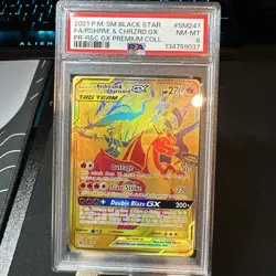2021 POKEMON SM BLACK STAR PROMO #SM247 FULL ART/RESHIRAM & CHARIZARD GX PSA 8 - Image 1