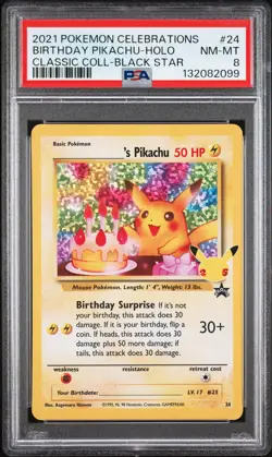Birthday Pikachu Holo 24 Celebrations Classic Collection Pokemon PSA 8 *099 - Image 1