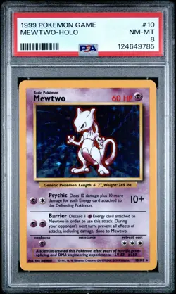 PSA 8 NM-MINT Pokemon TCG 1999 Mewtwo 010/102 Base Set Holo VINTAGE WOTC - Image 1