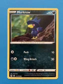 MURKROW Pokemon **CRIMP ERROR** Sword And Shield Lost Origin 114/196 SUPER RARE - Image 1