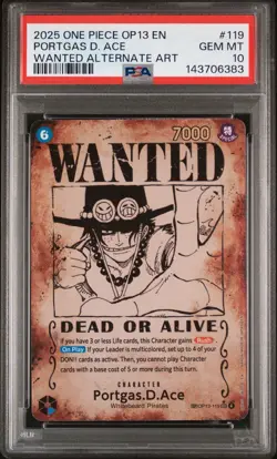 2025 One Piece Portgas D. Ace Wanted SP Alt Art OP13-119 PSA 10 Gem Mint English - Image 1