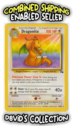 Dragonite 19/62 - Pokemon TCG Fossil Unlimited NON-HOLO Rare Card 1999 - MP - Image 1