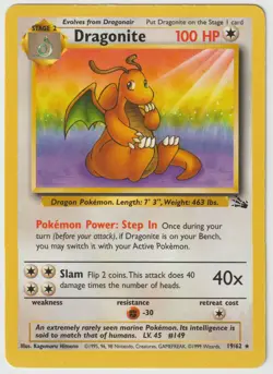 Dragonite 19/62 - Pokemon TCG Fossil Unlimited NON-HOLO Rare Card 1999 - MP - Image 2