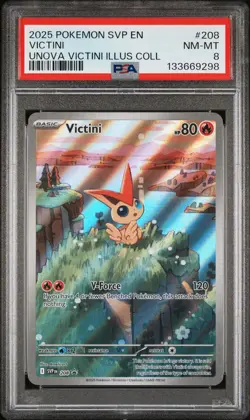 133669298 Victini 2025 Pokemon SV Unova Illustration Promo - SVP EN #208 PSA 8 - Image 1