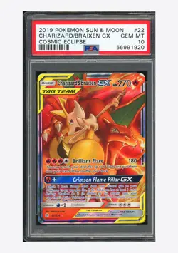 Pokemon PSA 10 Charizard & Braixen GX Ultra Rare 2019 22/236 Cosmic Eclipse ENG - Image 1