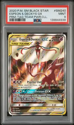 4938 Espeon & Deoxys GX 2020 Pokemon Sun Moon Tag Team Powers Promo #SM240 PSA 9 - Image 1