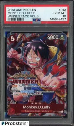 2023 One Piece EN Winner Pack Vol.5 #012 Monkey D. Luffy PSA 10 GEM MINT - Image 1