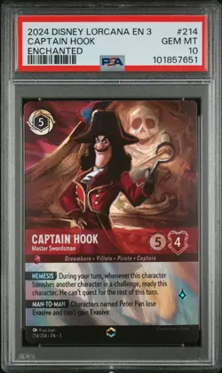 DISNEY LORCANA ENCHANTED #214 CAPTAIN HOOK - MASTER SWORDSMAN PSA 10 - Image 1