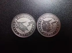 Pokemon Card Meiji Promo Battle Coin Silver Pikachu x2 #6238 PLAY - Image 1