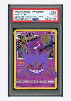 Pokemon PSA 9 AUTO 10 Gengar Promo Shibuzoh 2020 SWSH052 English - Image 1