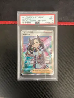 2021 Pokemon Marnie Full Art Black Star Promo SWSH #121 PSA 9 - Image 1