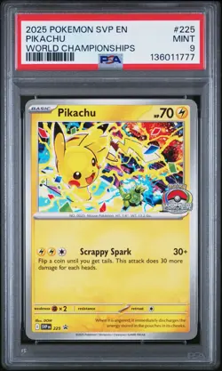 2025 POKEMON SVP EN-SV PROMO WORLD CHAMPIONSHIPS #225 PIKACHU PSA 9 ( 004 - Image 1