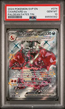 2024 Pokemon Black Star Promo Charizard Ex #074 GEM MT PSA 10 Paldean Fates Tin - Image 1