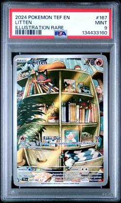 2024 Pokemon SV Temporal Forces Litten #167/162 ILLUSTRATION RARE PSA 9 - Image 1
