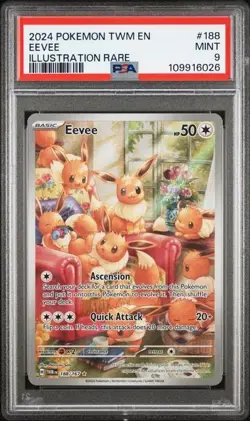PSA Mint 9 Pokemon TCG: Eevee 188/167 Twilight Masquerade Illustration Rare - Image 1