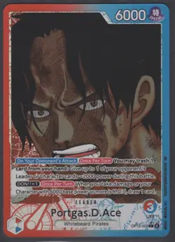 One Piece Carrying On His Will Portgas D. Ace Alt Art OP13-002 Leader English - Image 1