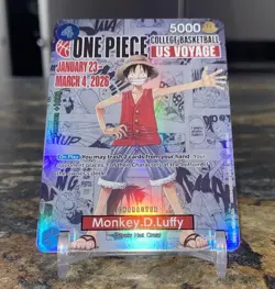 NCAA Bandai Namco One Piece CCG Monkey D. Luffy US Voyage Promo Full Art Holo C - Image 1