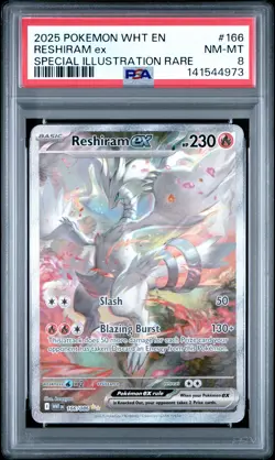 141544973 Reshiram ex 2025 Pokemon White Flare #166 SIR PSA 8 - Image 1