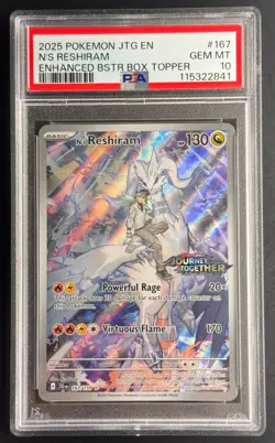 2025 Pokemon EN Journey Together N's Reshiram Stamped Box Topper #167 PSA 10 - Image 1