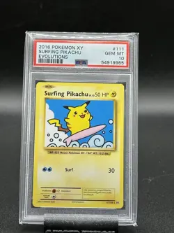 2016 Pokemon XY Surfing Pikachu Evolutions #111 PSA 10 - Image 1